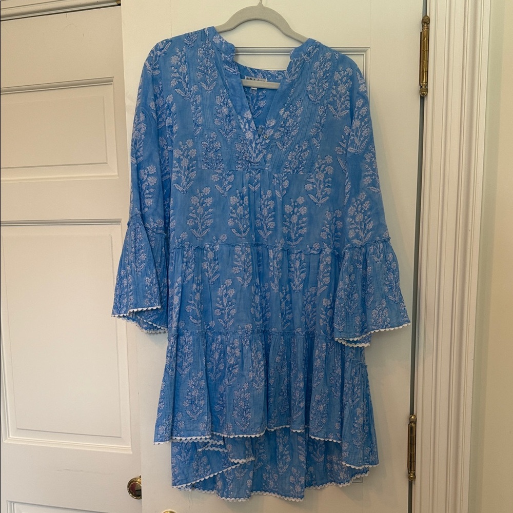 Juliet Dunn Blue Floral Tiered Cotton Dress